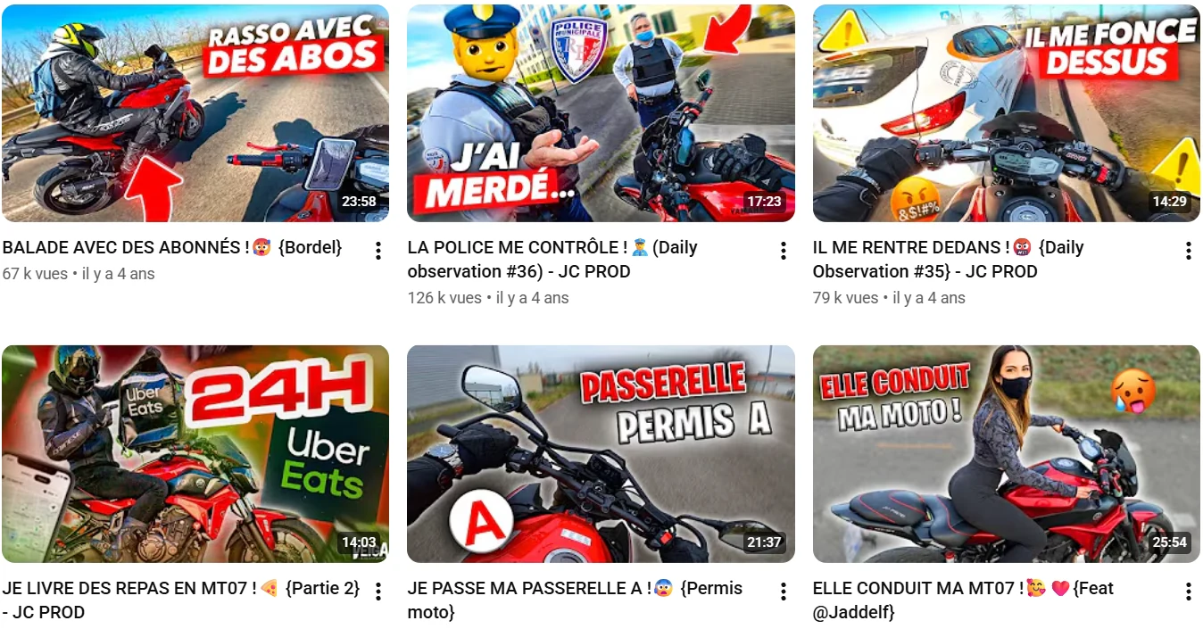 Sélection réelle de miniatures YouTube moto