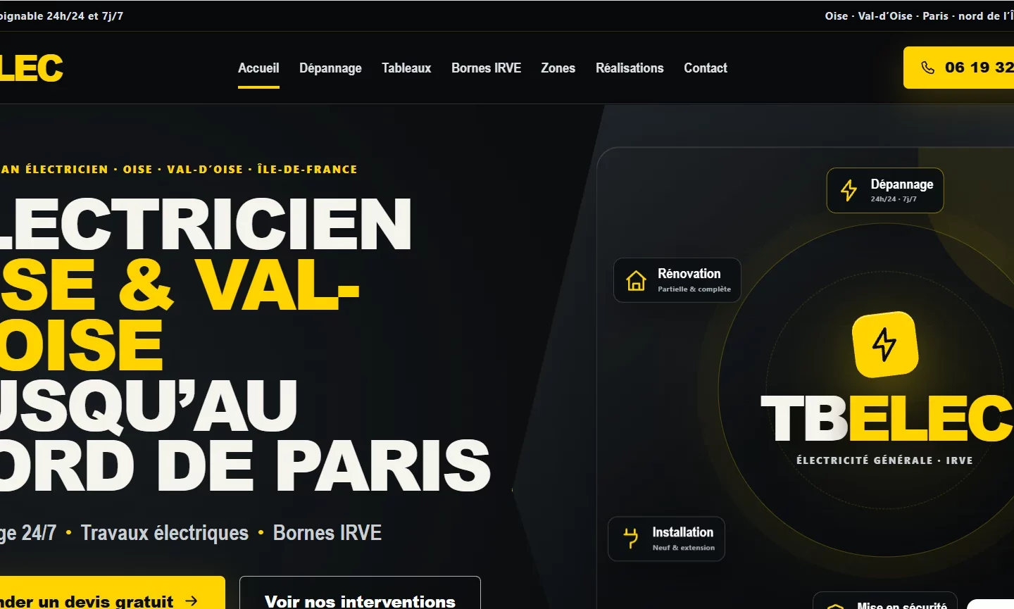 TBELEC — Site internet d’électricien — aperçu de la réalisation