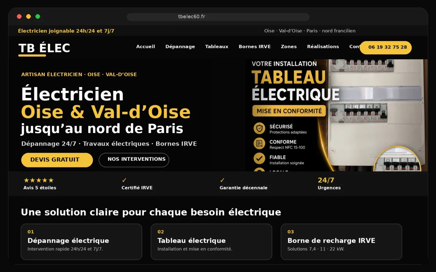 TBELEC — Site internet d’électricien — aperçu de la réalisation